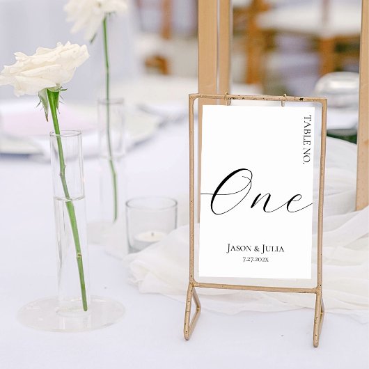 Numéro De Table Formal Minimalist Script Black & White Wedding