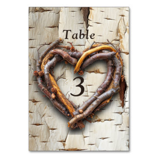 Numéro De Table Frame Coeur Twig White Birg Tree