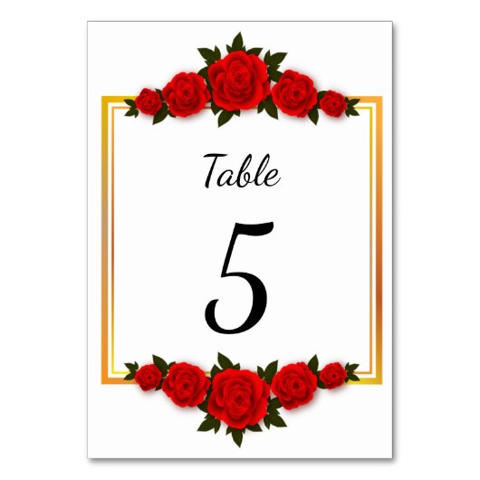 Numéro De Table Frame Or Romantique Modifiable avec Roses (Dos)