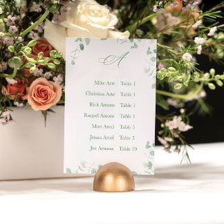 Numéro De Table Fresh Eucalyptus Alphabet Seating Chart Card