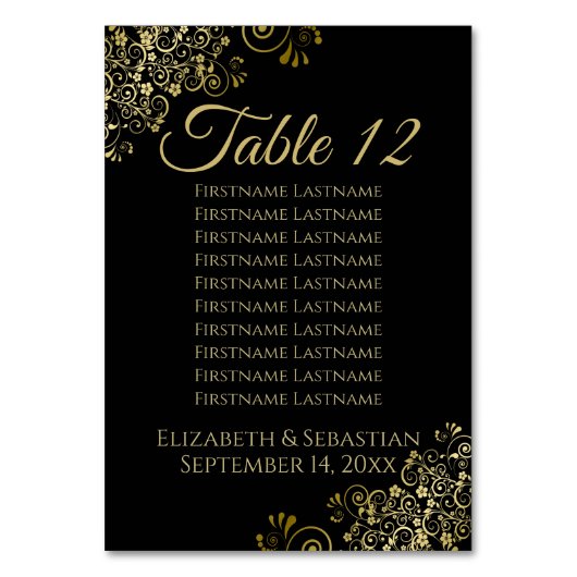 Numéro De Table Frilles d'or sur le tableau de mariage élégant noi (Dos)