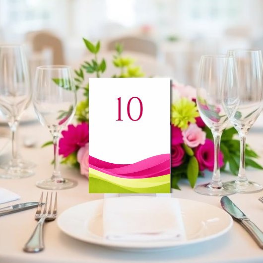 Numéro De Table Fuchsia and Lime Green Wedding Table Number