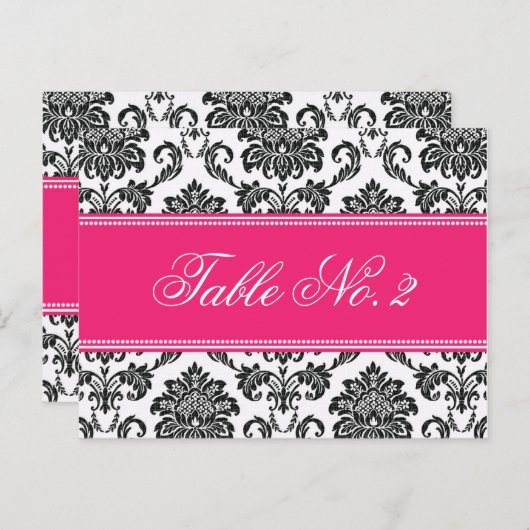 Numéro de table Fuchsia Mariage damassé (Devant / Derrière)