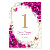 Numéro De Table Fuchsia Pink Gold Floral Quinceanera (Dos)