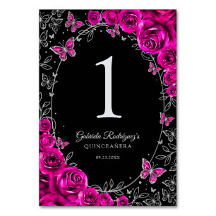Numéro De Table Fuchsia Rose Noir Argent Quinceanera