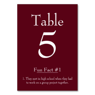 Numéro De Table Fun Fact sur les mariés Bourgogne