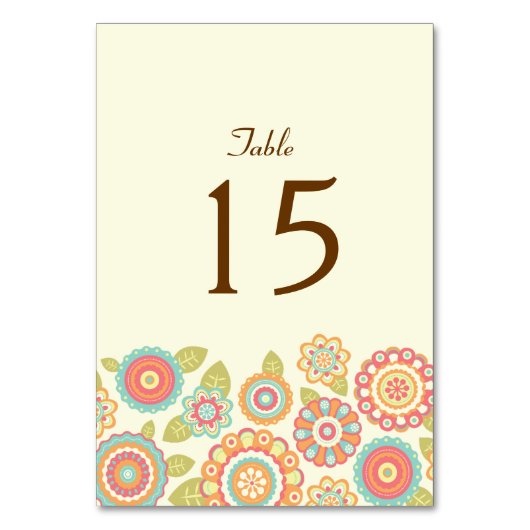 Numéro De Table Funky Boho Retro Flowers Mariage (Dos)