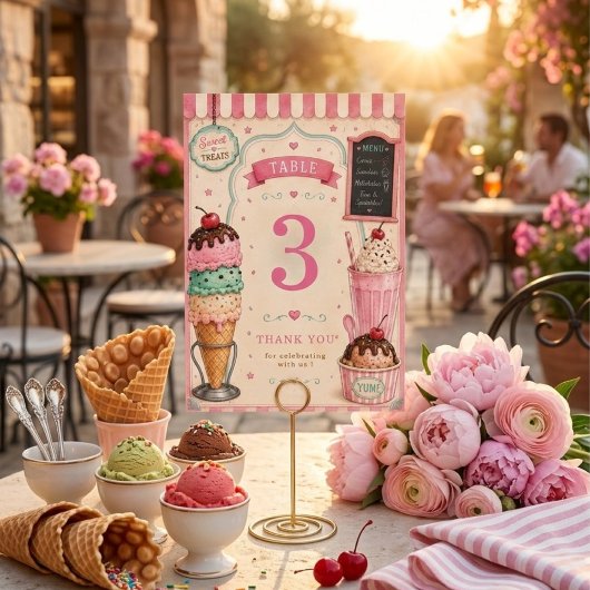 Numéro De Table Gâteau de glace pastel Anniversaire Sucré