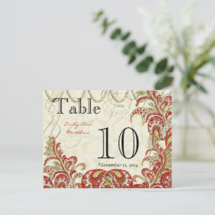 Numéro de table Gatsby Paisley Paon Rouge et Or