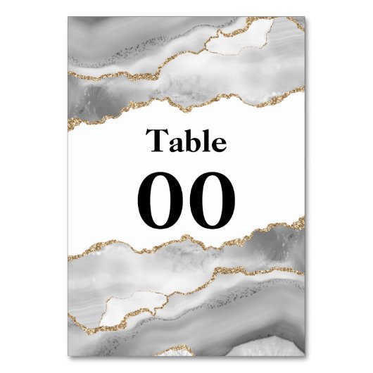 Numéro De Table Géode aquarelle agate blanc faux or chic (Dos)