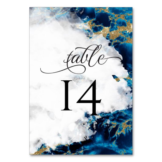 Numéro De Table Géode Aquarelle Bleu Saphir  BarefootBride™ (Dos)