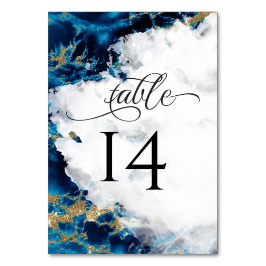 Numéro De Table Géode d'aquarelle Blue Sapphire BarefootBride™ (Par défaut)