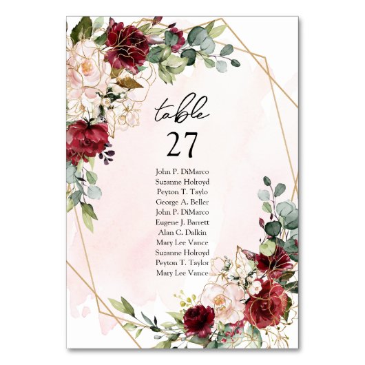 Numéro de table géométrique moderne bordeaux flora (Par défaut)