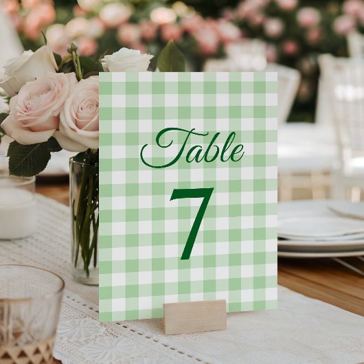 Numéro De Table Gingham carreaux vert pâle Calligraphie élégante