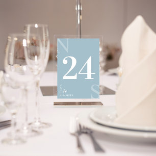 Numéro De Table Glace Bleu Minimaliste & Élégant Initiales Simples