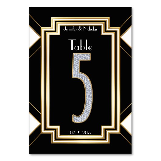 Numéro De Table Glam Art Deco Diamond Mariage Table Numéro Cinq (Par défaut)