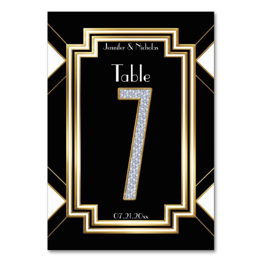Numéro De Table Glam Art Déco Diamond Mariage Table Numéro Sept (Dos)