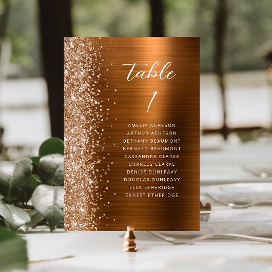 Numéro De Table Glam Copper Metallic Glitter Script Wedding