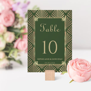 Numéro De Table Glam Dark Green Gold Mariage Art déco