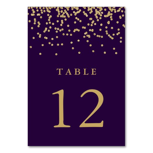Numéro De Table Glam Faux Gold Confetti sur Deep Purple (Dos)