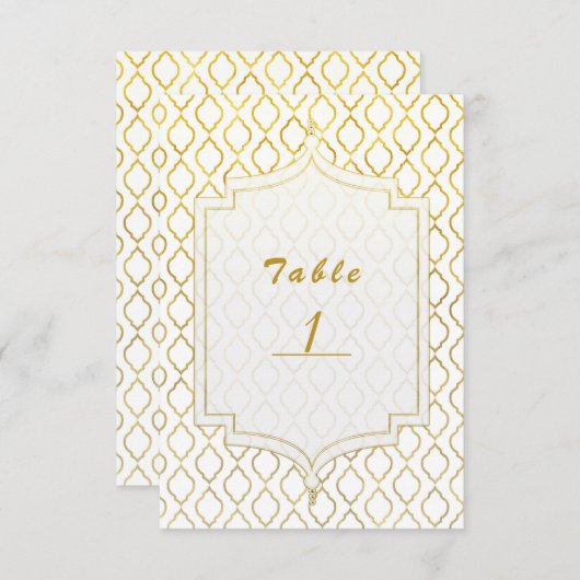 Numéro de table Glam marocain arabe or et blanc (Devant / Derrière)