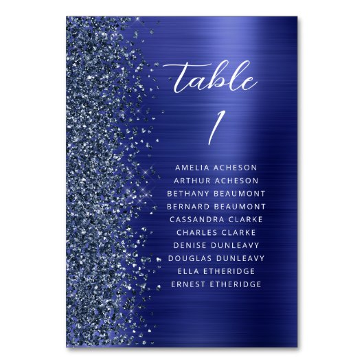 Numéro De Table Glam Navy Blue Metallic Glitter Script Wedding (Par défaut)
