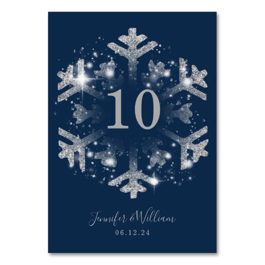 Numéro De Table Glam Snowflake Xmas Mariage Silver Navy (Dos)