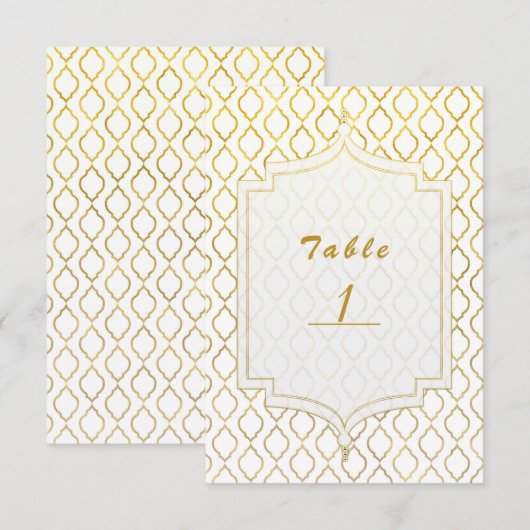 Numéro de table glamour arabe marocain or et blanc (Devant / Derrière)