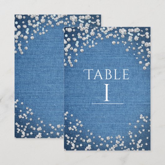Numéro de table Glamour Denim & Diamants dispersés (Devant / Derrière)