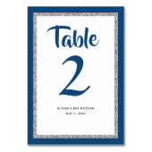 Numéro De Table Glittery Bat mitzvah Marine Bleu et argent (Dos)