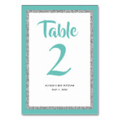 Numéro De Table Glittery Bat mitzvah Turquoise et Silver (Dos)