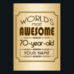 Numéro De Table Gold 70th Anniversaire Célébration Monde meilleur<br><div class="desc">Célébrez l'anniversaire marquant de votre personne âgée préférée avec ce cadeau classe qui leur rappelle à quel point ils sont fabuleux. Des lignes épurées et des tons bruns,  or et crème composent ce design simple mais élégant que vous pouvez customiser avec des noms,  initiales ou autre texte.</div>