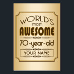 Numéro De Table Gold 70th Anniversaire Célébration Monde meilleur<br><div class="desc">Célébrez l'anniversaire marquant de votre personne âgée préférée avec ce cadeau classe qui leur rappelle à quel point ils sont fabuleux. Des lignes épurées et des tons bruns,  or et crème composent ce design simple mais élégant que vous pouvez customiser avec des noms,  initiales ou autre texte.</div>