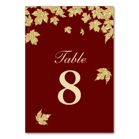 Numéro De Table Gold Automne quitte Bourgogne Mariage de automne r (Par défaut)