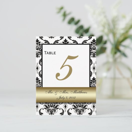 Numéro de table Gold Black Mariage damassé (Debout devant)