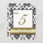 Numéro de table Gold Black Mariage damassé (Devant / Derrière)