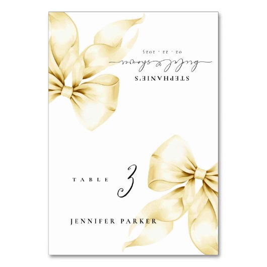 Numéro De Table Gold Bow Bridal Shower Name Table Card (Par défaut)