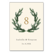 Numéro De Table Gold Bow & Evergreen Pine Wreath Wedding Ivory (Dos)