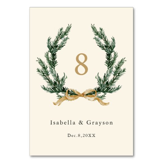 Numéro De Table Gold Bow & Evergreen Pine Wreath Wedding Ivory (Par défaut)