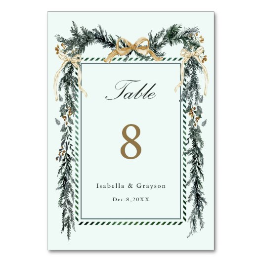 Numéro De Table Gold Bow & Greenery Garland Wedding Mint (Dos)