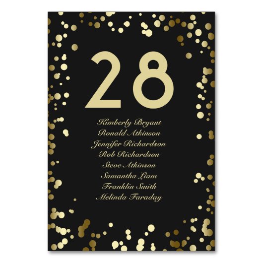 Numéro De Table Gold Confetti Black Table Numéro avec des noms (Par défaut)