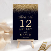 Numéro De Table Gold Confetti Marine Bleu Mariage moderne