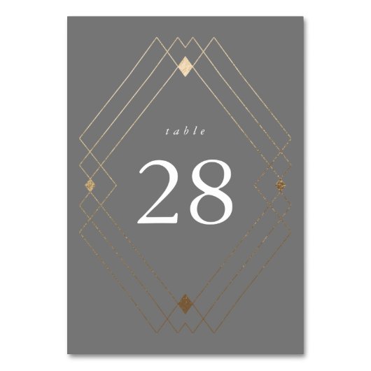 Numéro De Table Gold Diamond Gris Géométrique Mariage Gatsby (Dos)