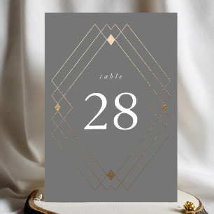 Numéro De Table Gold Diamond Gris Géométrique Mariage Gatsby