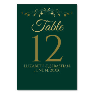Numéro De Table Gold Emerald Green Vintage Border Elegant Wedding