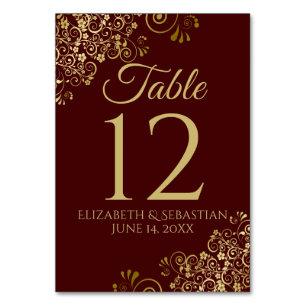 Numéro De Table Gold et Auburn Brown Mariage élégant