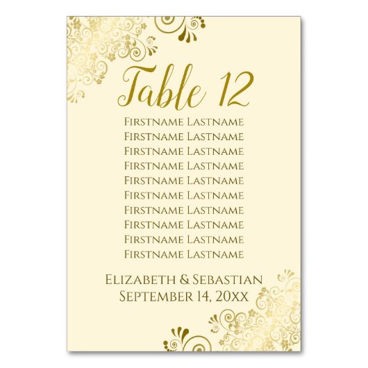 Numéro De Table Gold Frills Elegant Cream Mariage Seating Chart (Par défaut)