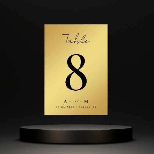 Numéro De Table Gold Gradient & Monogramme Elégant Mariage noir