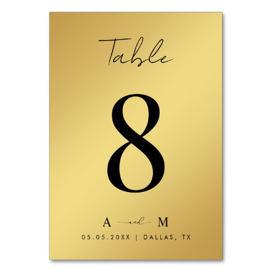 Numéro De Table Gold Gradient & Monogramme Elégant Mariage noir (Par défaut)