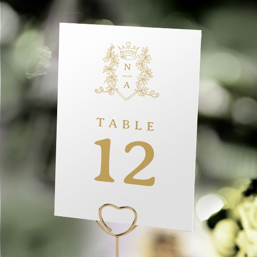 Numéro De Table Gold heart crown guests names wedding